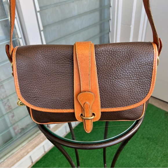 Dooney & Bourke Handbags - Vintage Dooney Bourke crossbody bag dark brown tan trim Made in USA